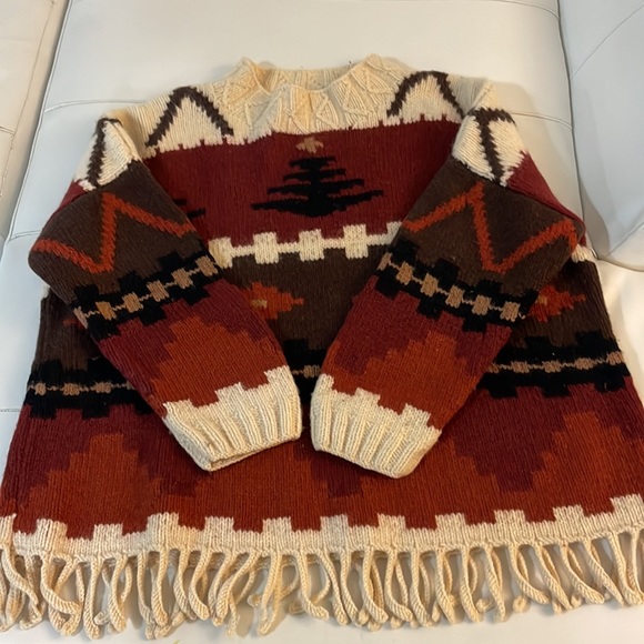 Sarah Windsor vintage handmade tribal Aztec fringe wool sweater Made in England - Picture 7 of 7